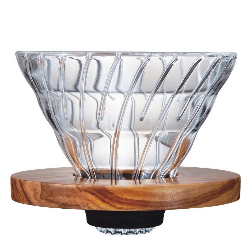 Hario Glass Coffee Dripper V60 02 Olive Wood