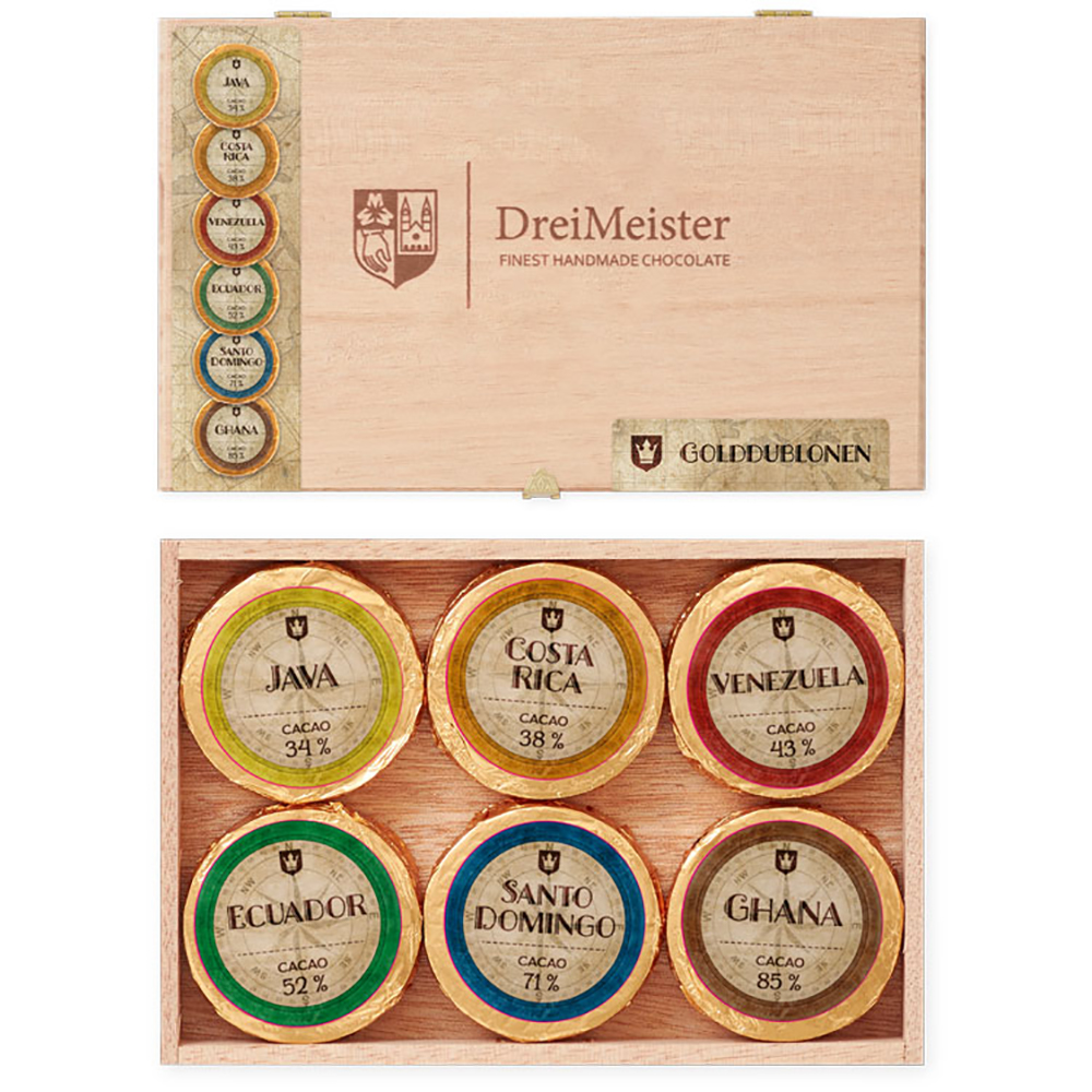Dreimeister Golddublonen in Holzbox 12er